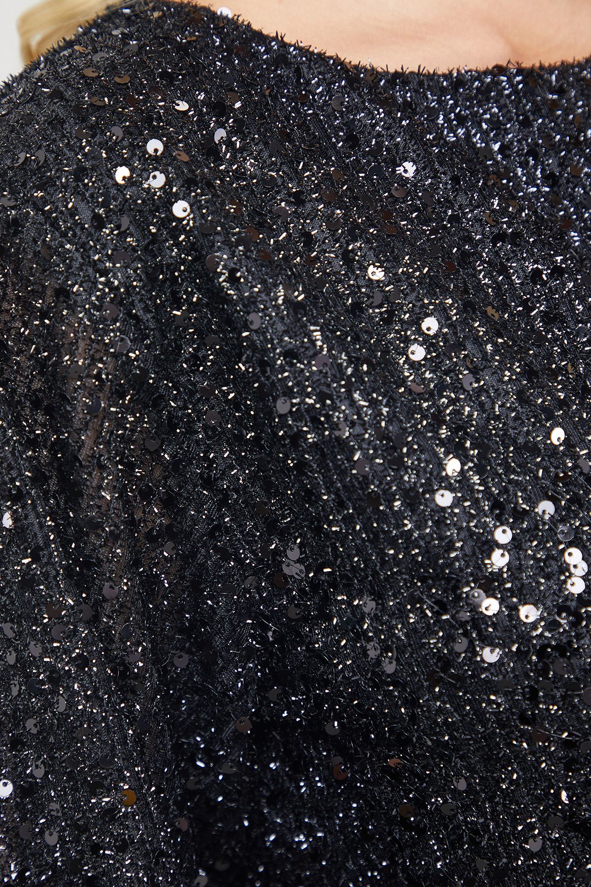 Warehouse Tinsel Sequin Cropped Tshirt Co ord Black image 5