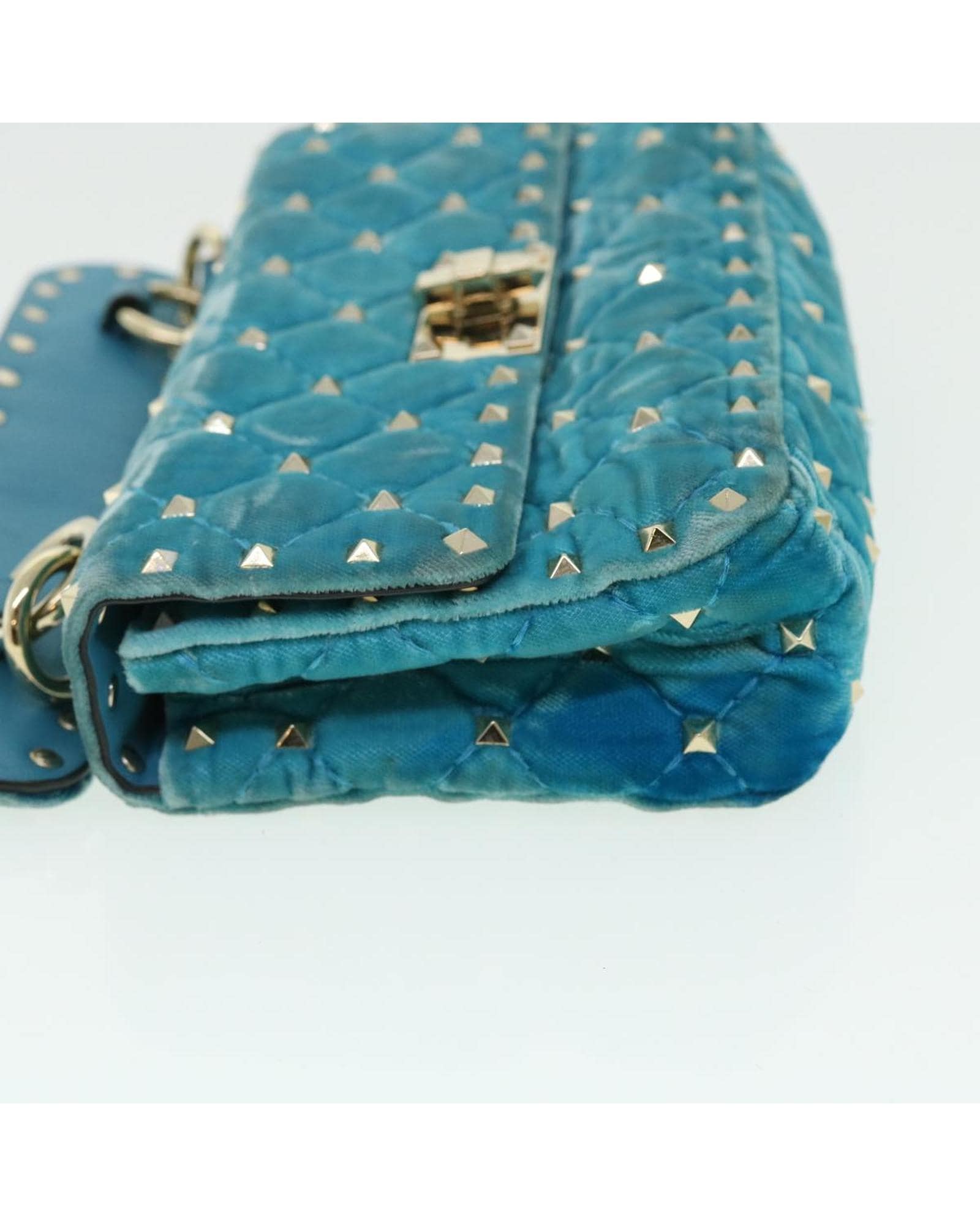 Valentino Preloved Rockstud Quilted Velvet Shoulder Bag Wo - Light Blue image 5