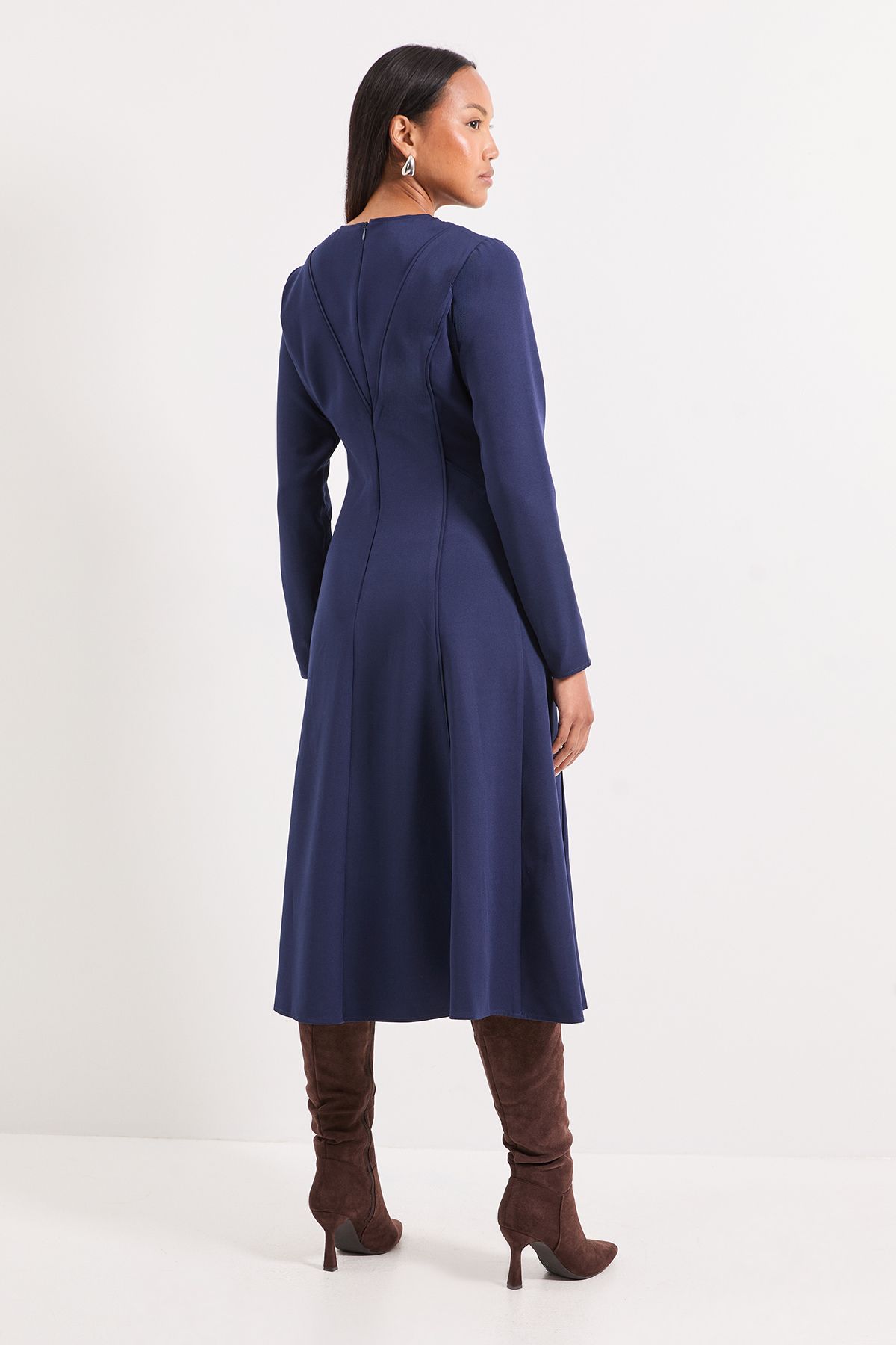 Principles Contrast Seam Detail Fit & Flare Crepe Midi Dress Navy image 3