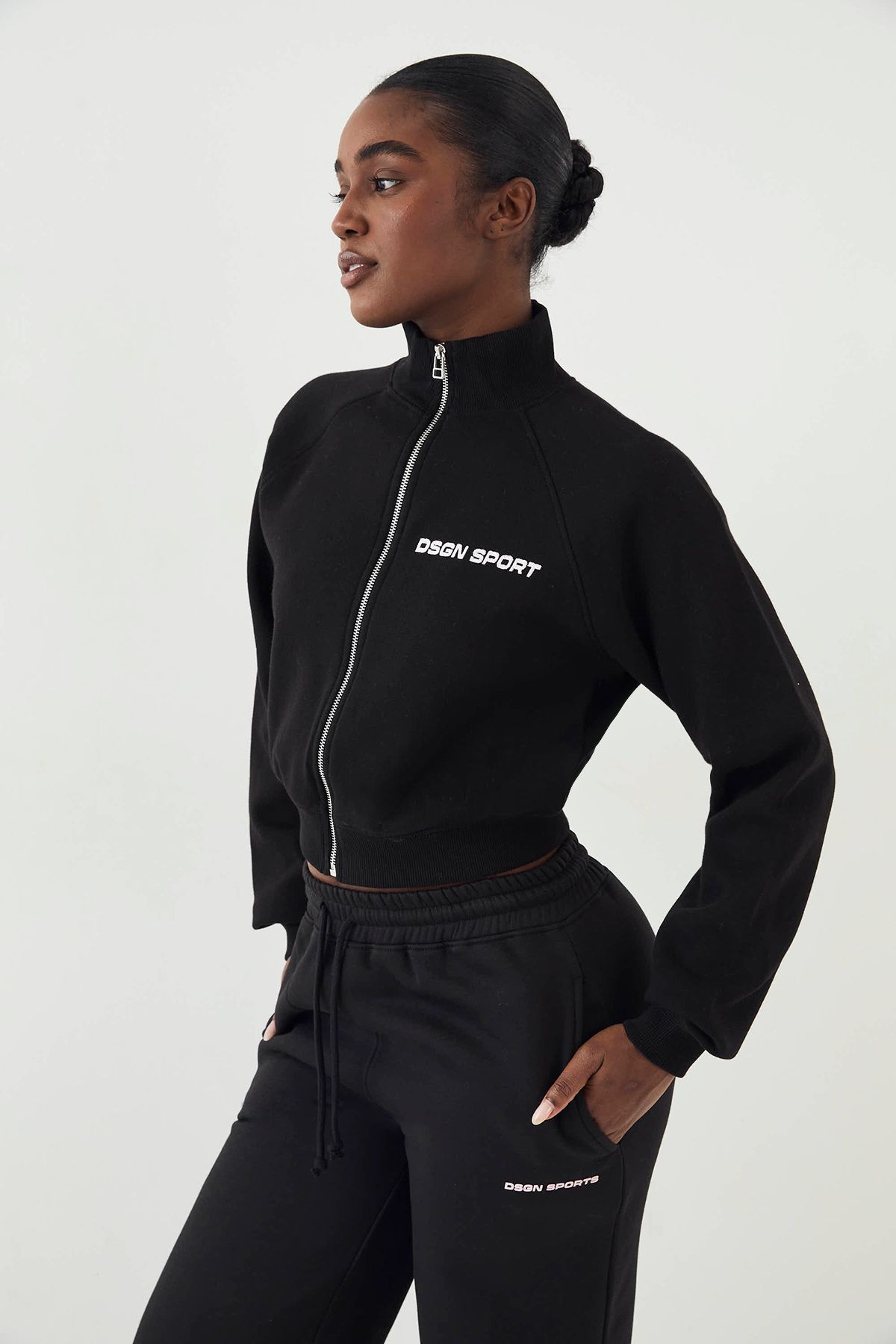 DSGN Studio DSGN Studio Sport Funnel Neck Raglan Bomver Sweatshirt Black image 1