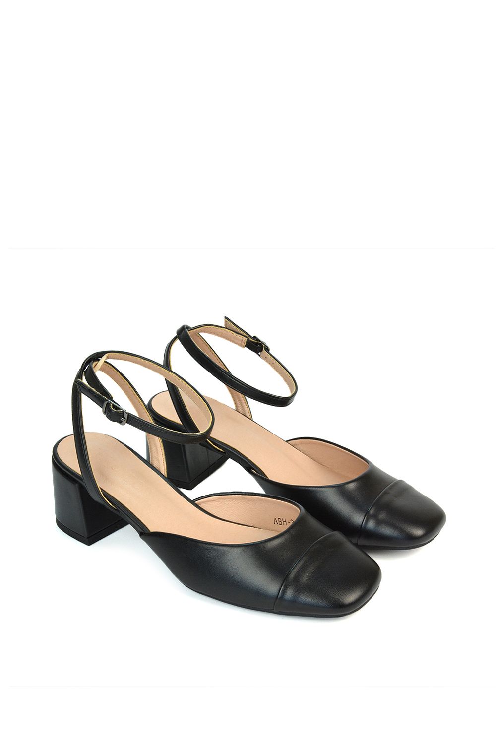 XY London 'Mavis' Low Mid Heel Square Toe Court Shoes With Ankle Strap image 6