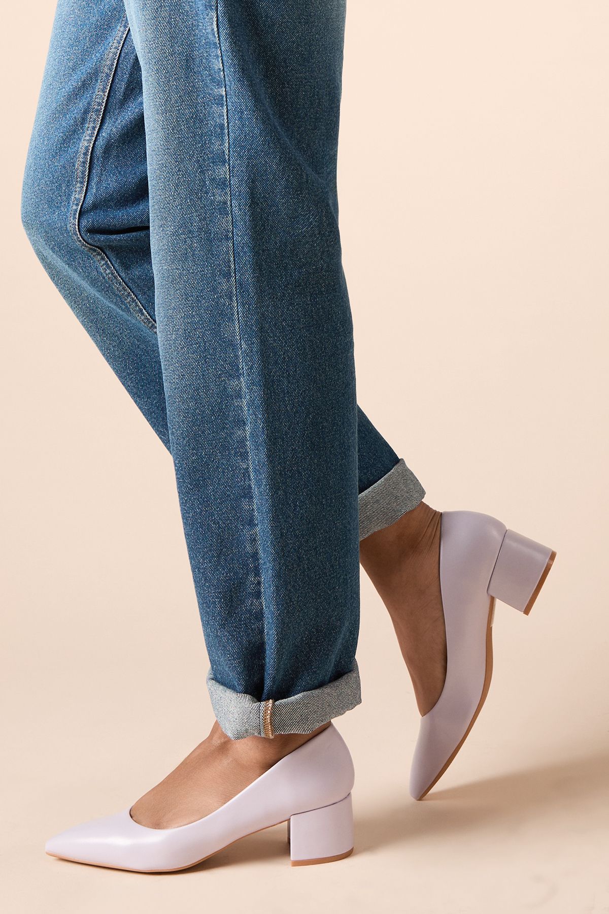 Dorothy Perkins Belinda Faux Leather Pointed Medium Block Heel Court Shoes Lilac image 2