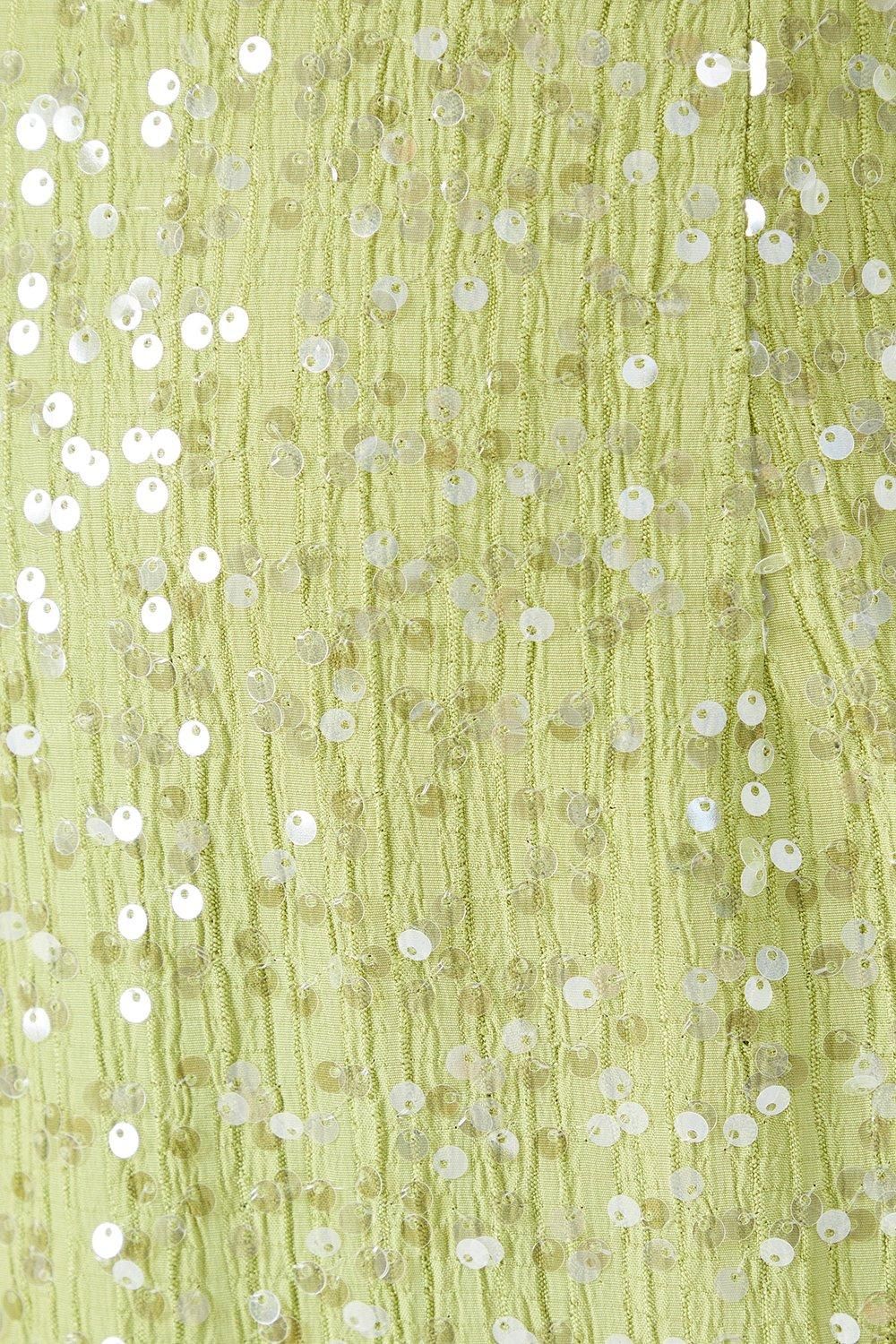 Warehouse Sequin Crinkle Batwing Plunge Neck Midi Dress Lime image 4