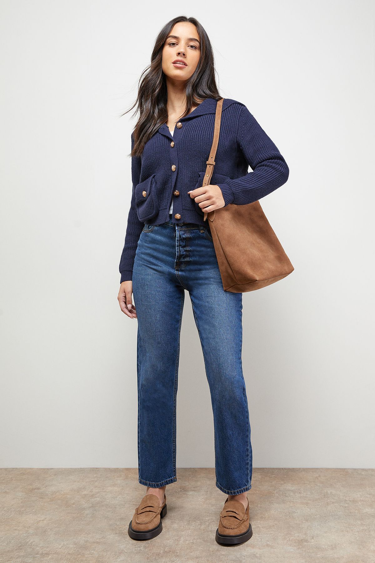 Oasis Hooded Pocket Front Button Down Cardigan Navy image 4