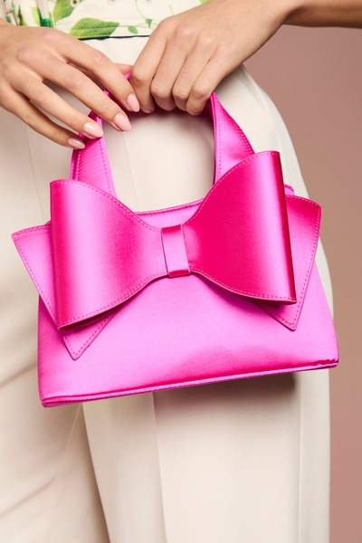 Coast Olivia Satin Bow Detail Grab Bag With Crossbody Strap Magenta