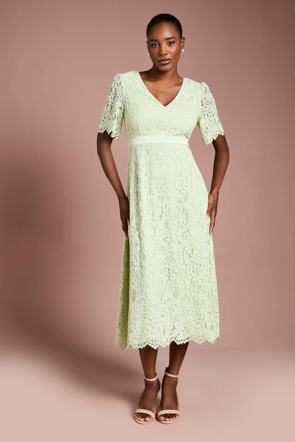 Coast Lace Angel Sleeve Midi Dress Sage image 1
