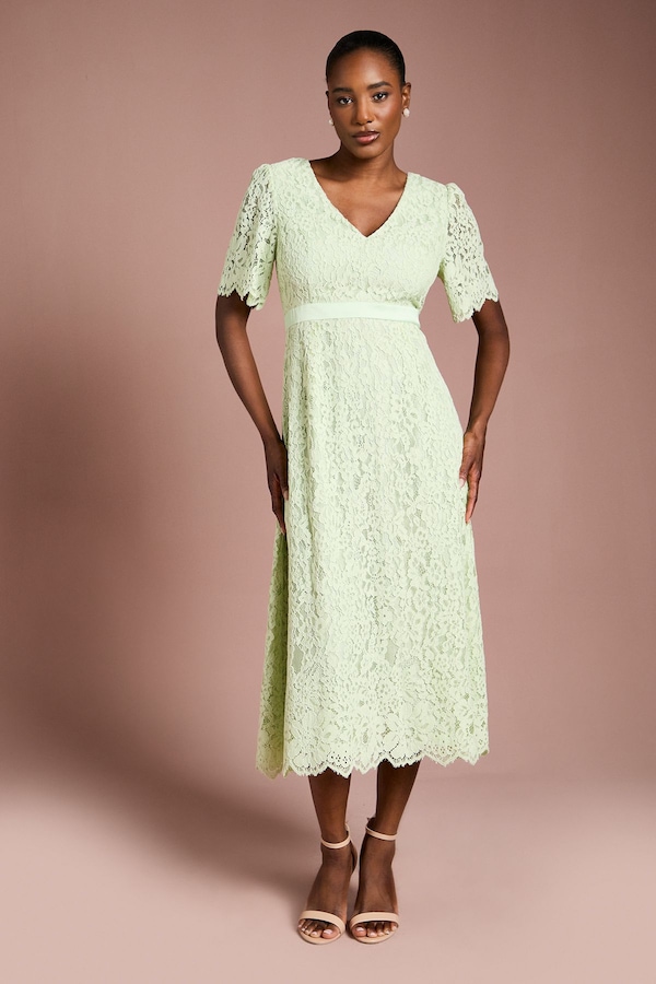 Coast Lace Angel Sleeve Midi Dress Sage