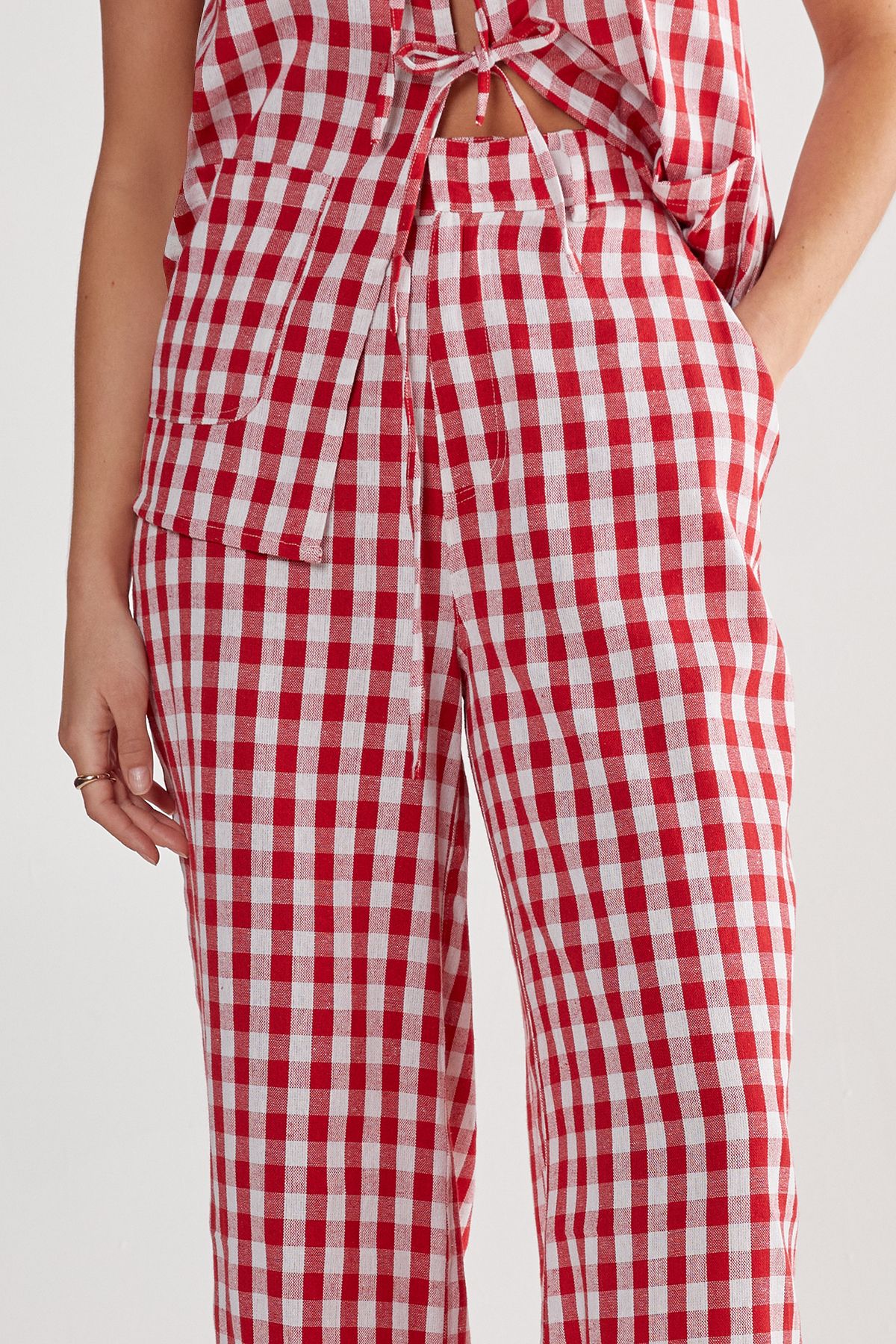 NastyGal Gingham Wide Leg Pants Red image 3