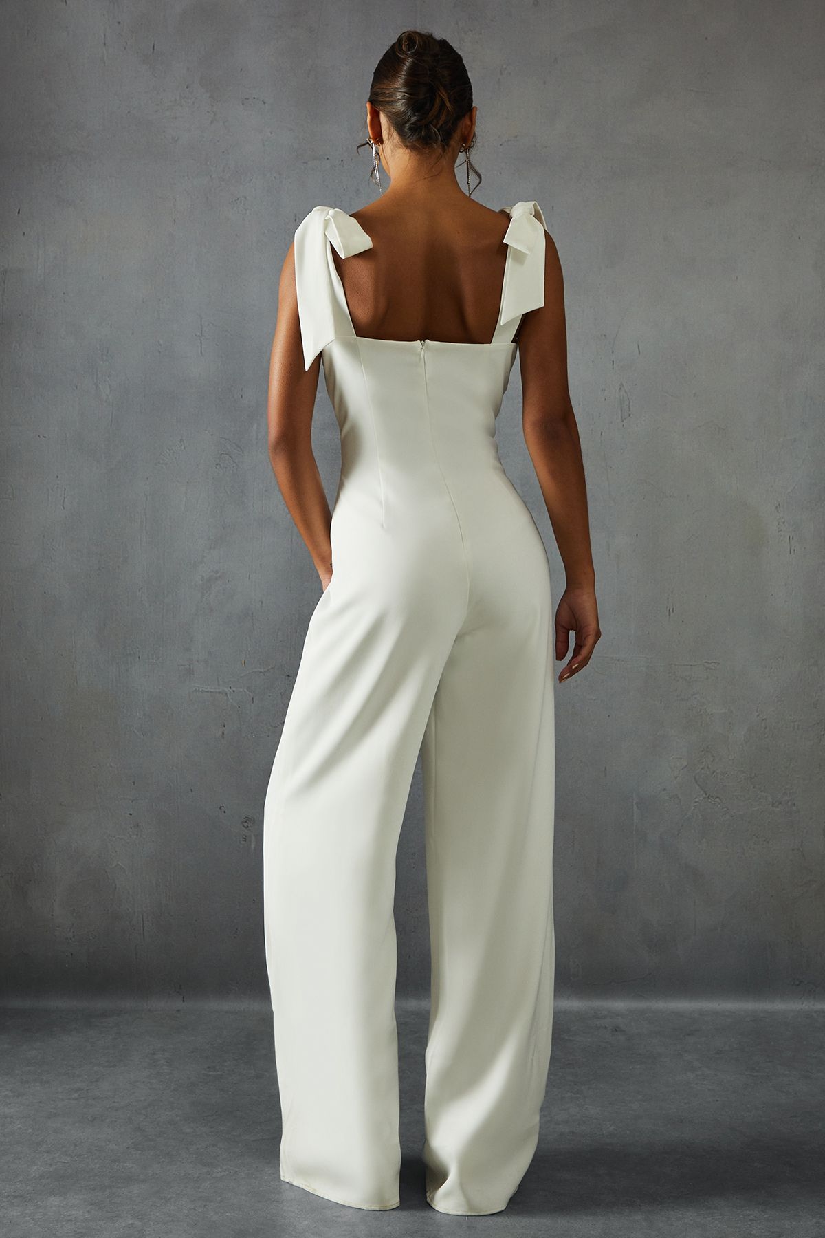 MissPap Bow Shoulder Wide Leg Jumpsuit White image 3