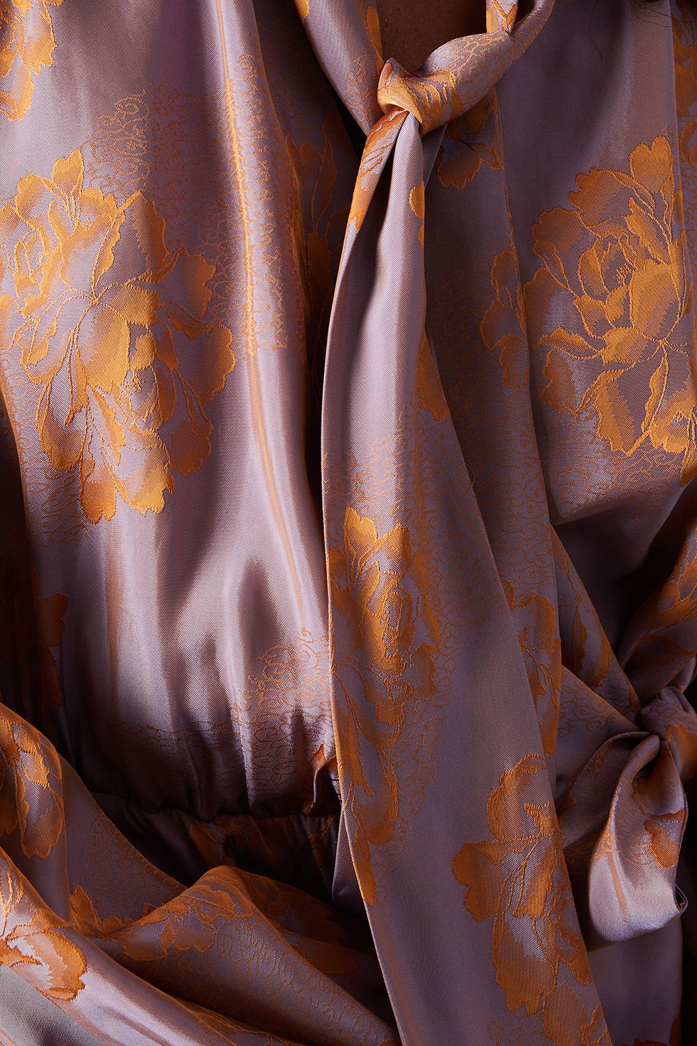 Warehouse Satin Rose Jacquard Tie Neck Flippy Mini Dress Purple image 5