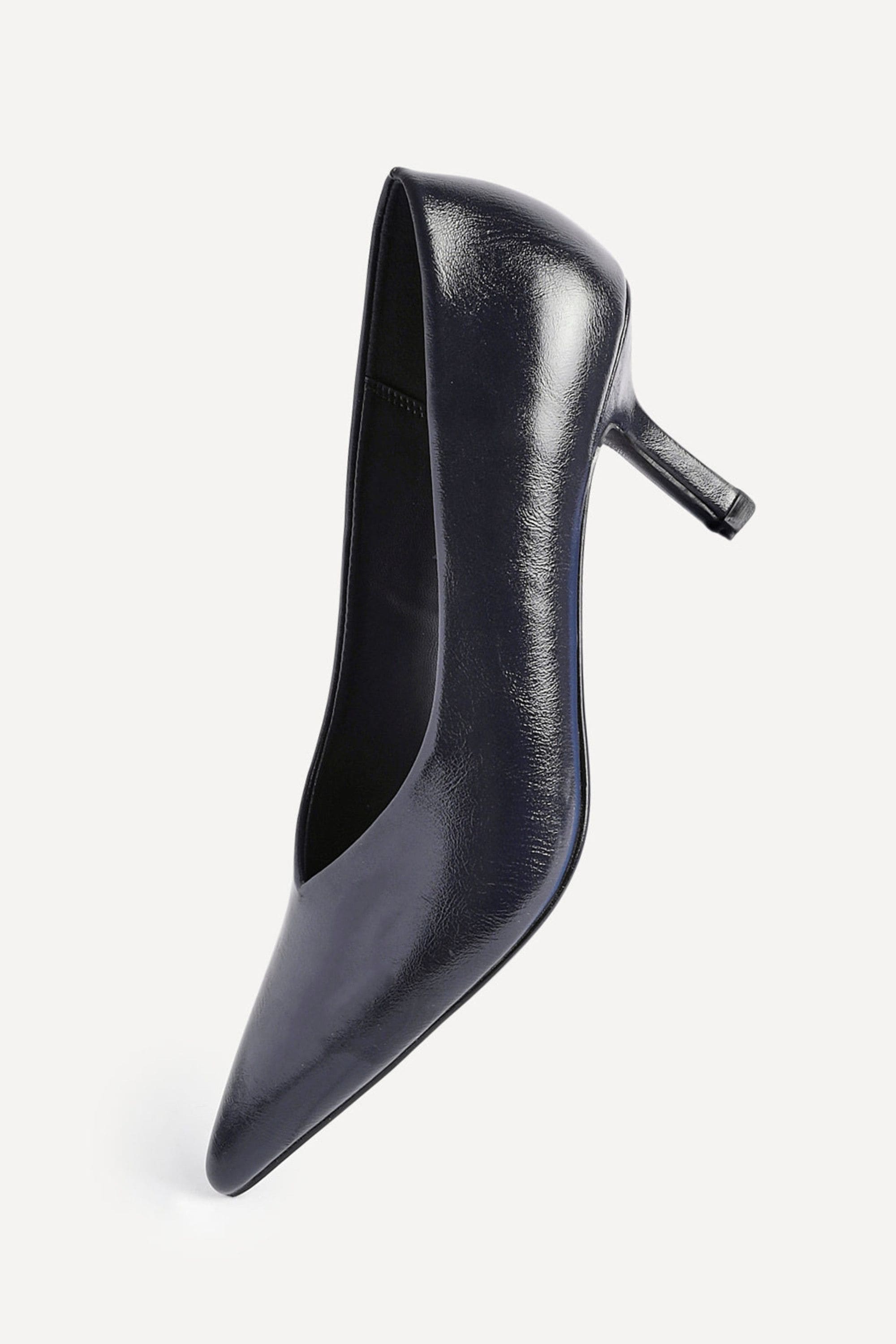 Linzi Bellamy Navy Faux Leather V-Cut Vamp Court Heels image 5