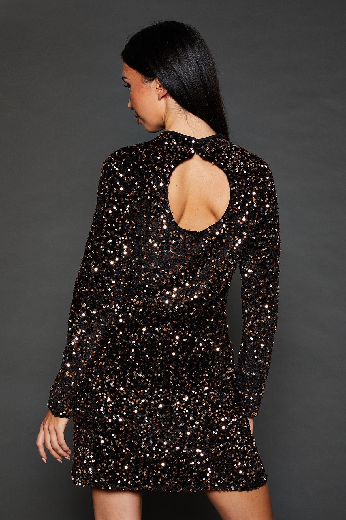 Dorothy Perkins Gold Velvet Sequin Mini Dress Gold image 3