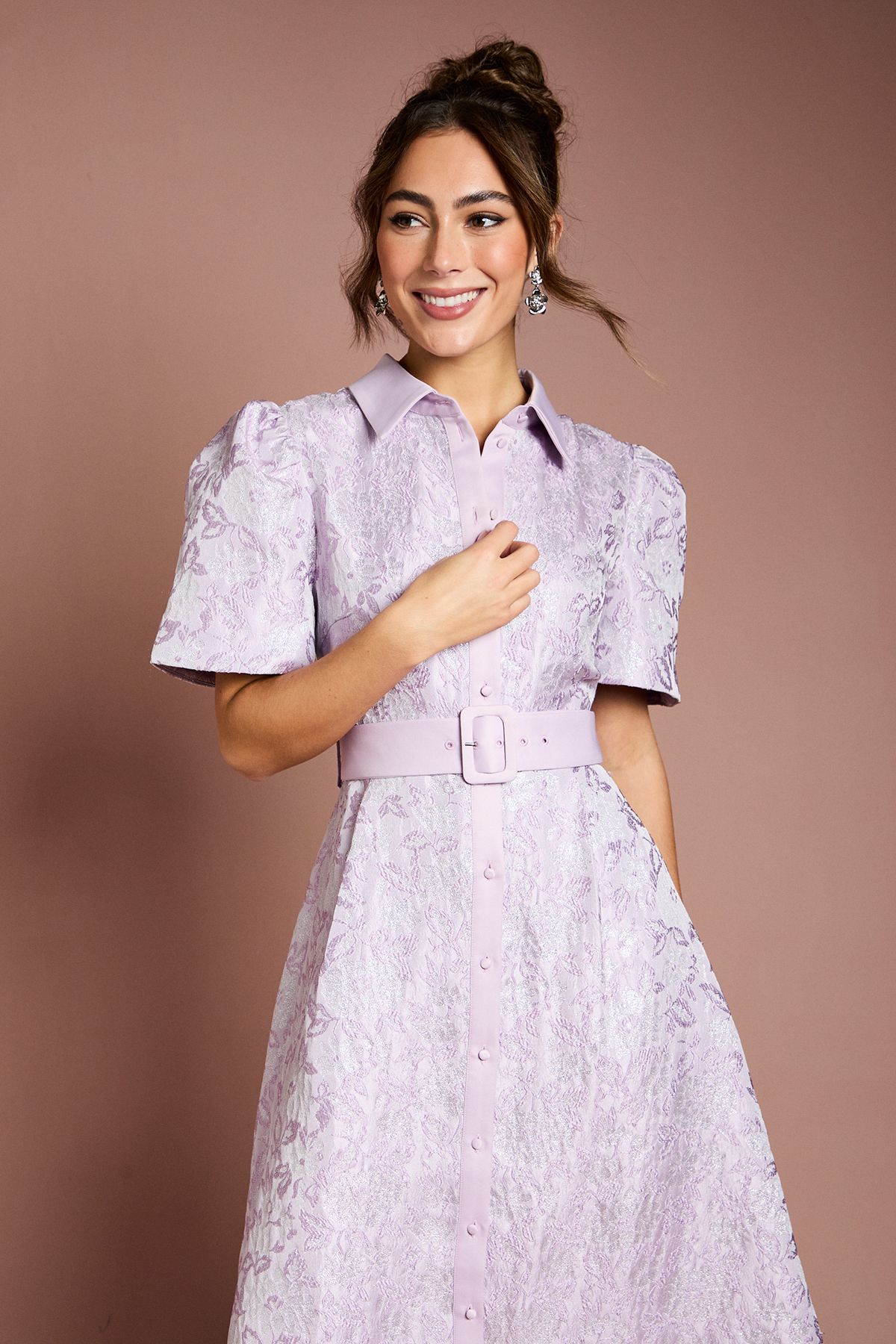 Coast Short Sleeve Shirt Jacquard Midi Dress Lilac image 2