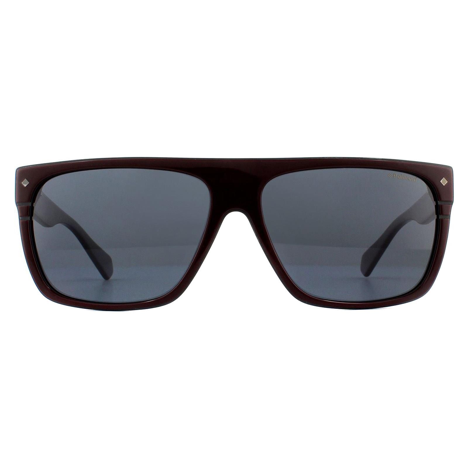 Polaroid Rectangle Burgundy Grey Grey Polarized Sunglasses