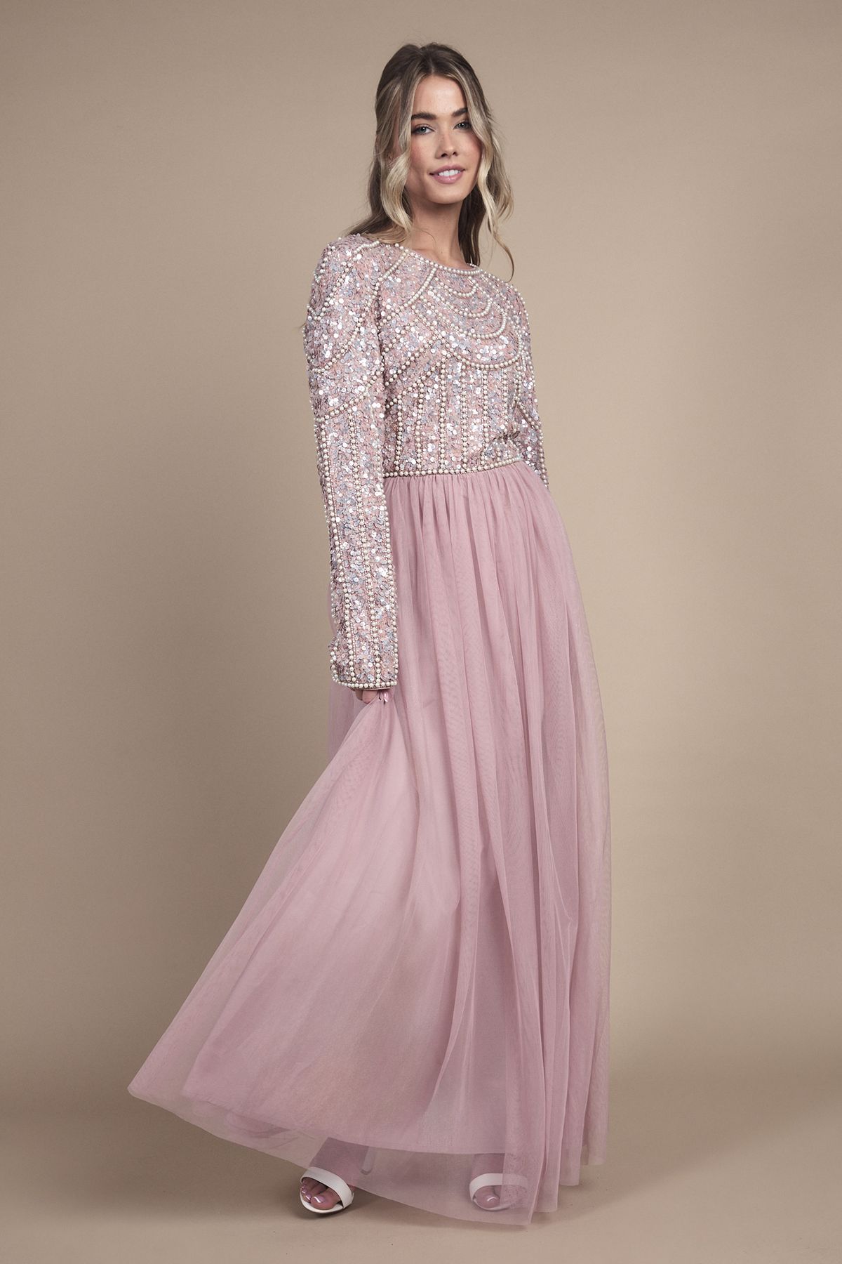 Coast Teen Pearl Embellished Bodice Bridesmaid Tulle Skirt Dress Blush image 4