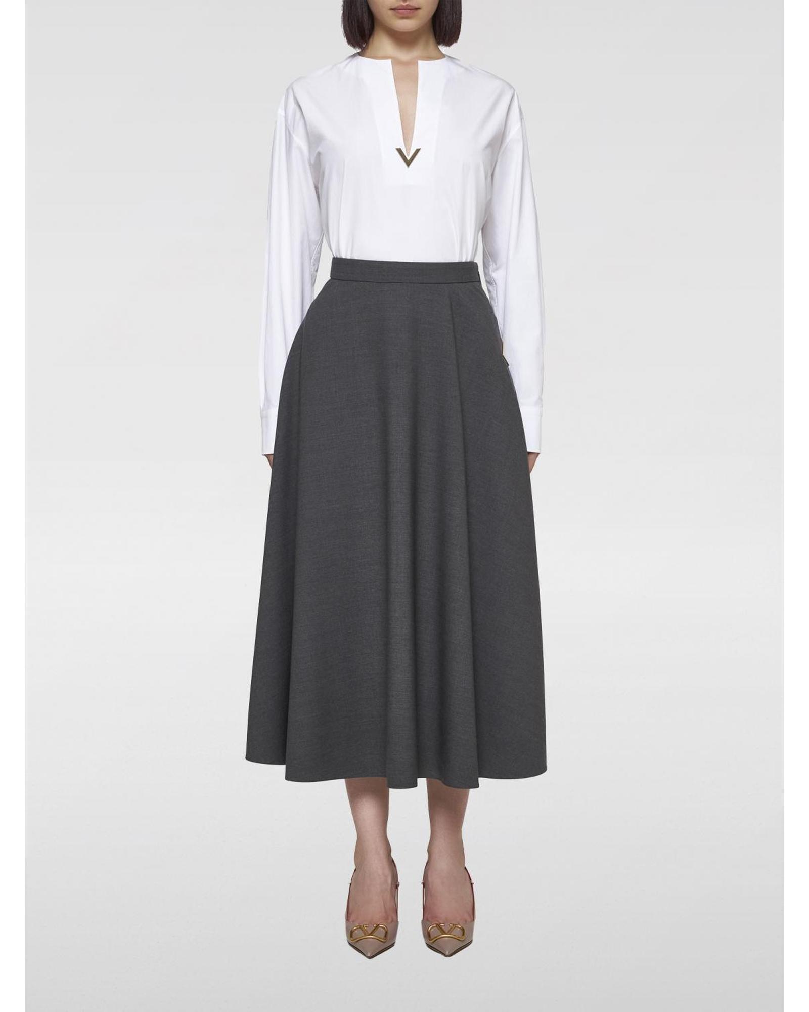 Valentino ALine Wool Midi Skirt Wo - Grey image 2