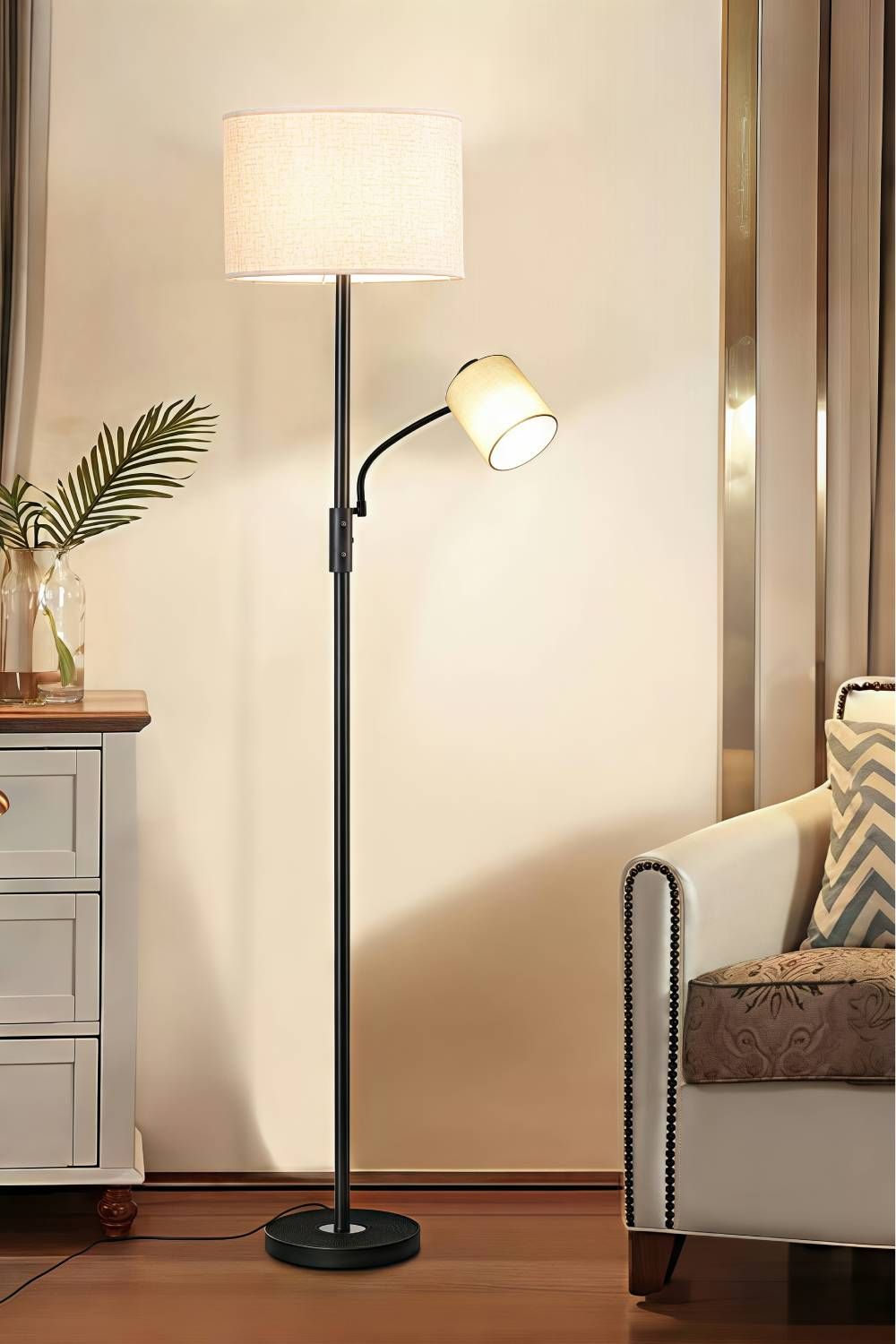 Living and Home 2 Light Floor Lamp with Swivel Shade for Living Room Lighting image 3