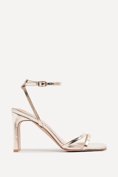 Linzi Gesture Gold Faux Leather Strappy High Heel