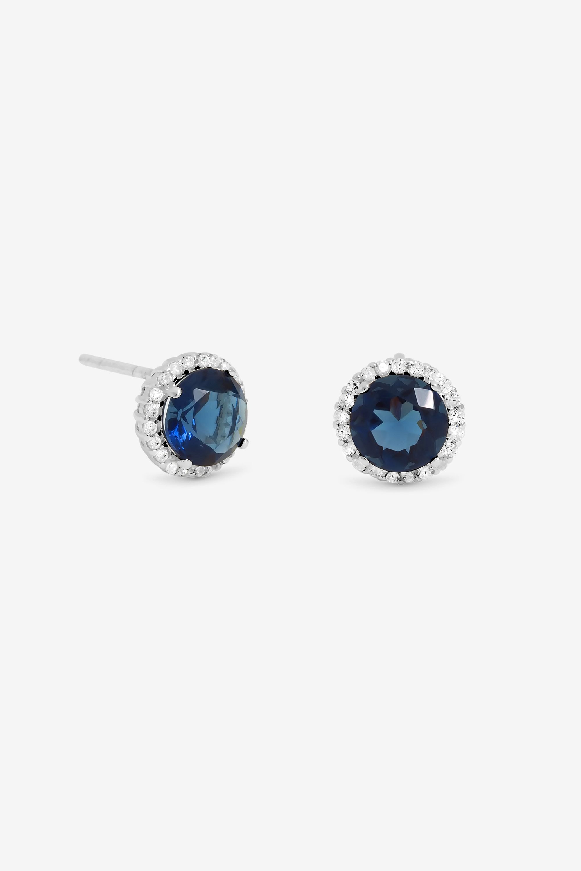 Simply Silver Sterling Silver 925 Cubic Zirconia Sapphire Halo Stud Earrings