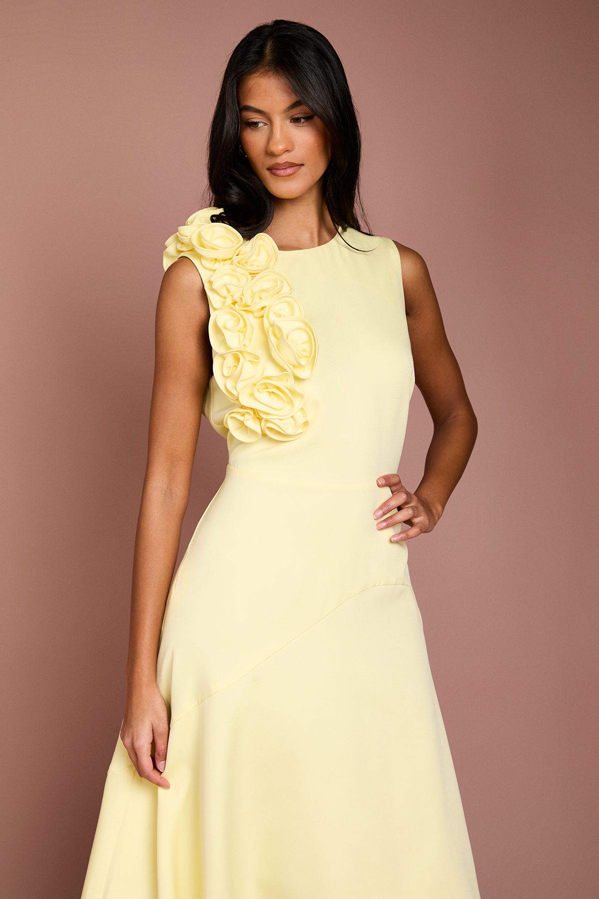 Coast Petite 3D Corsage High Low Dress Lemon image 2