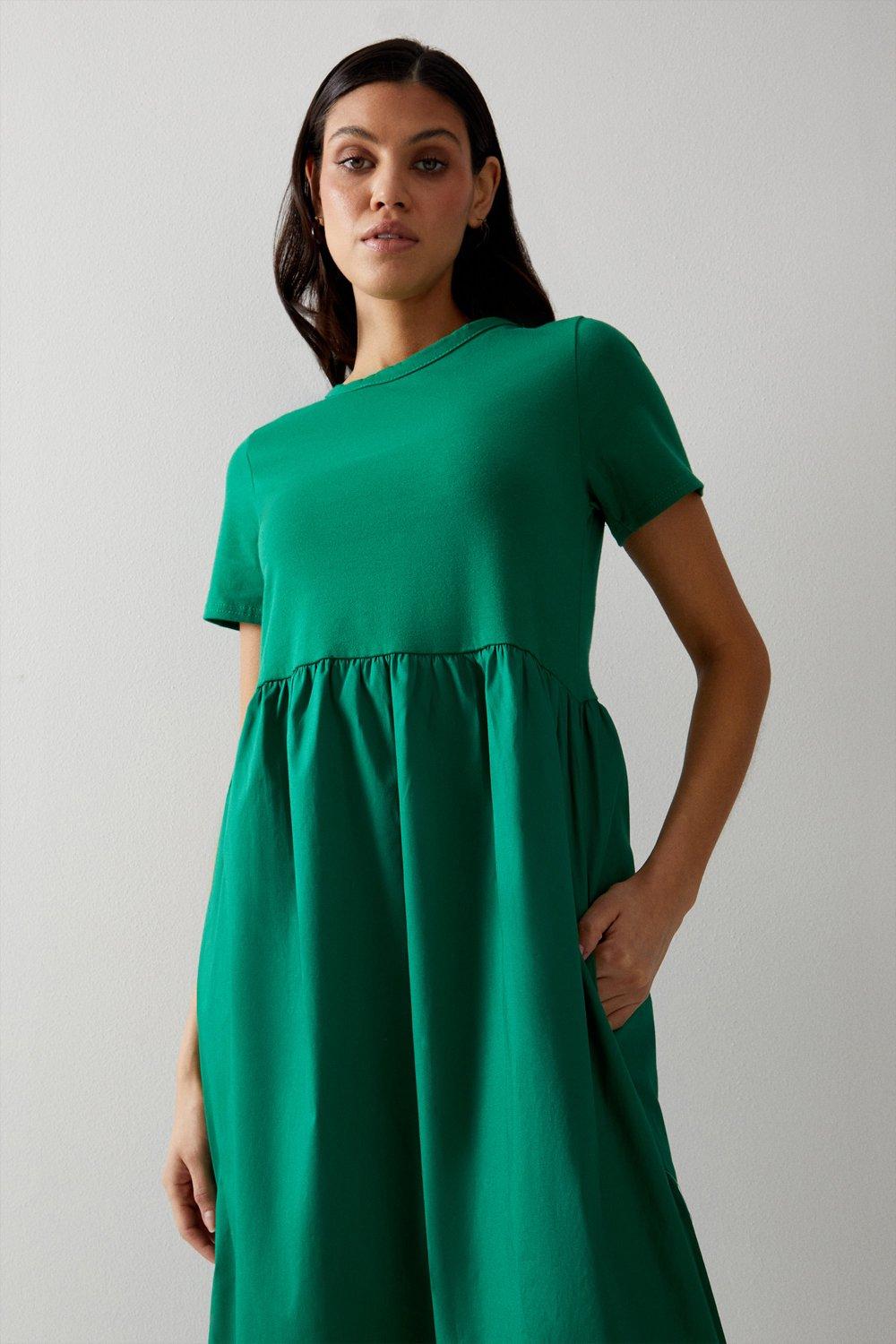 Warehouse Short Sleeve Woven Mix Midi Dress image 2