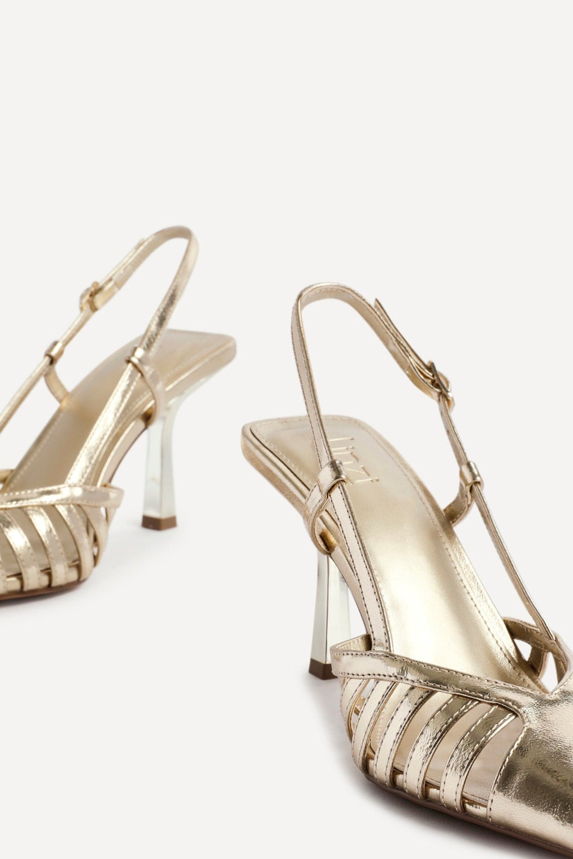 Linzi Alias Gold Faux Leather Cut Out Slingback Court Heels image 5