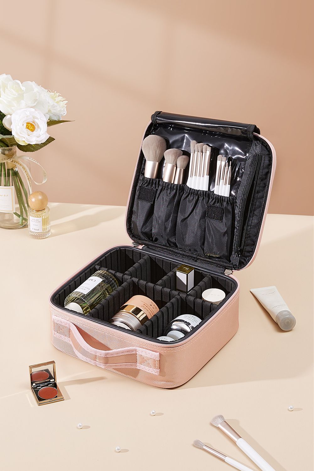 Living and Home Waterproof Vanity Travel Makeup Storage Cosmetic Bag Organizer with Adjustable Compartment image 1