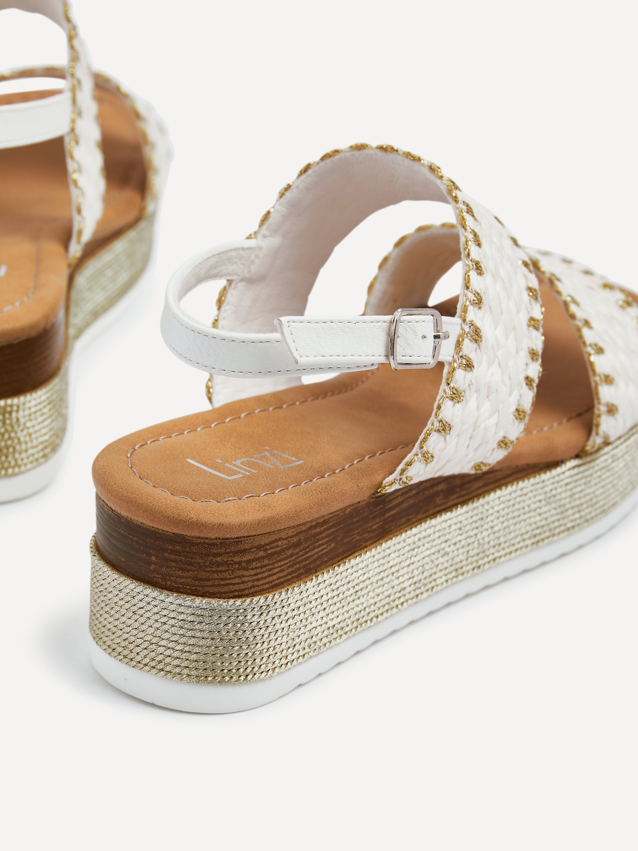 Linzi Willow White & Gold Crochet Inspired Two Part Flatform Sandal image 5