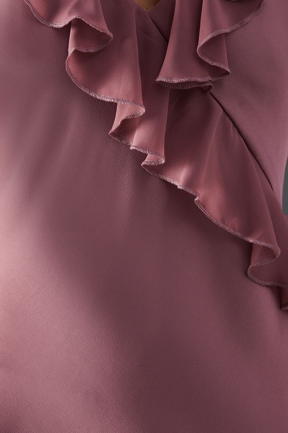 Warehouse Satin Wrap Chiffon Frill Detail Midi Dress Mauve image 5