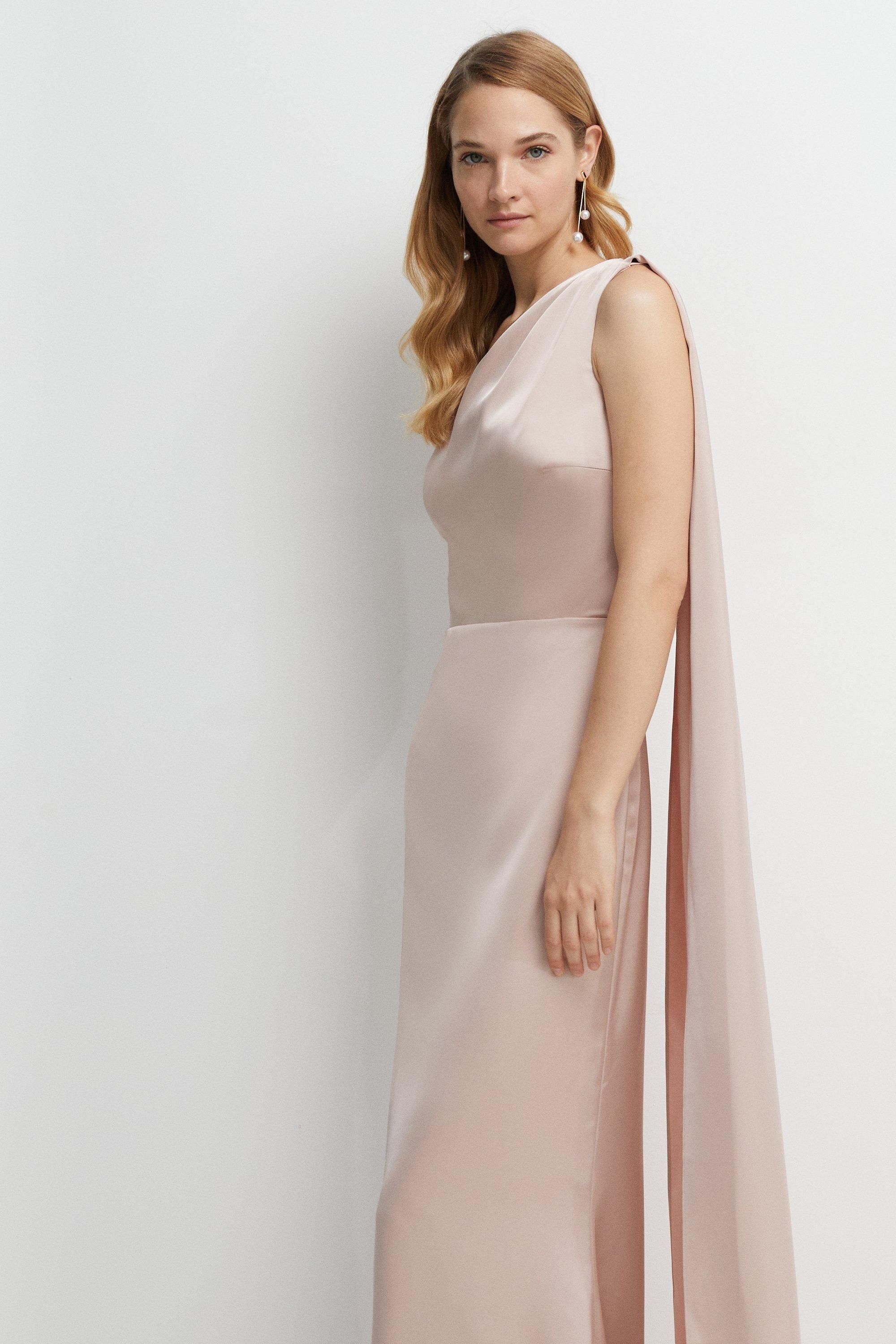 Coast Coast Honoured Drape One Shoulder Satin Maxi Bridesmaid Dress Mocha image 2