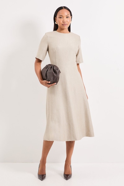 Principles Beige Stripe Detail Tailored Midi Dress Beige