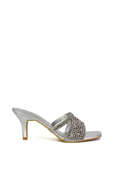XY London 'Dominica' Diamante Mid Stiletto Heel Mule Sandals