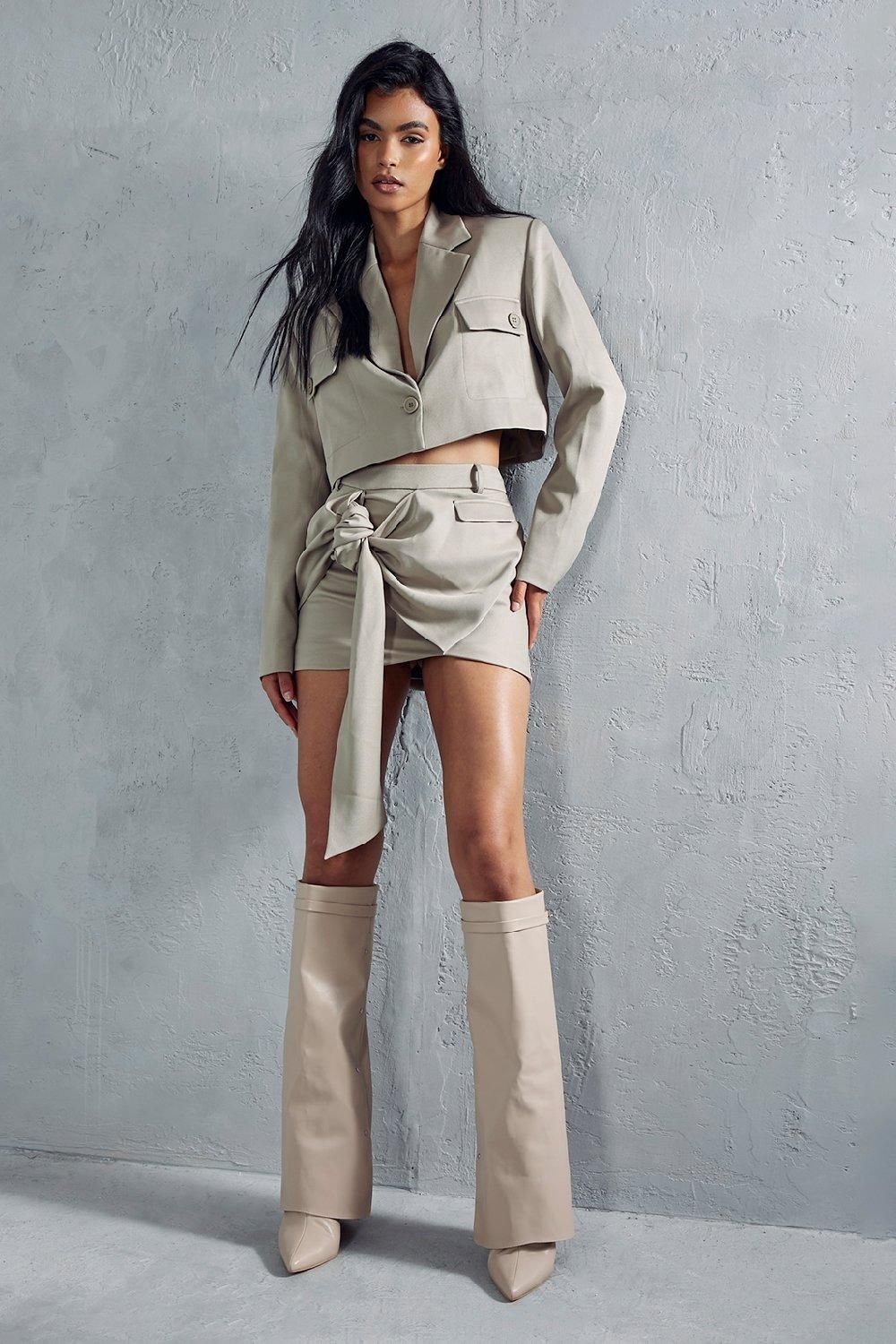 MissPap Tailored Pocket Detail Blazer Light Grey image 5