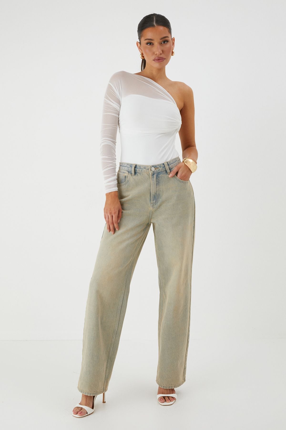 MissPap Mesh One Shoulder Bodysuit White image 4