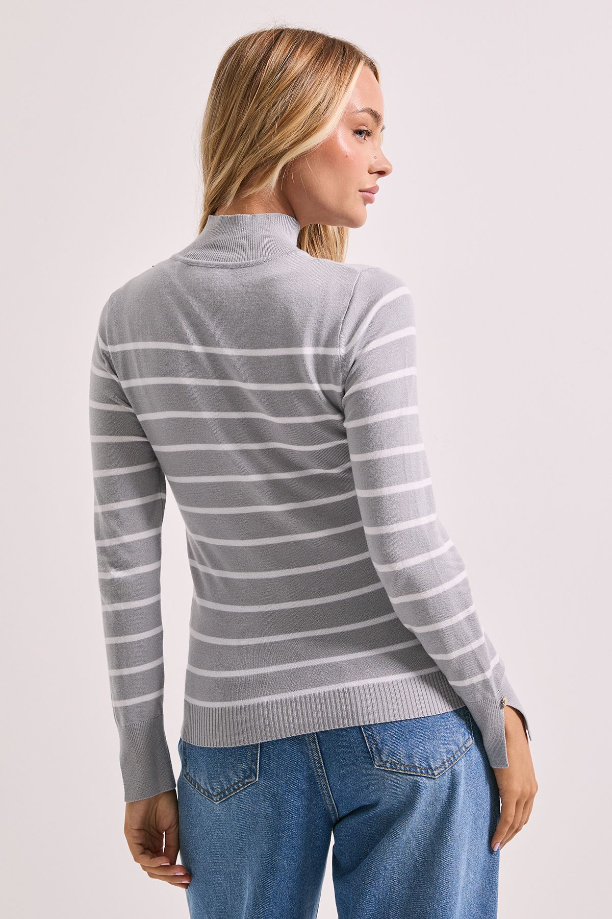 Dorothy Perkins Grey Stripe Funnel Neck Tunic Jumper Grey image 3