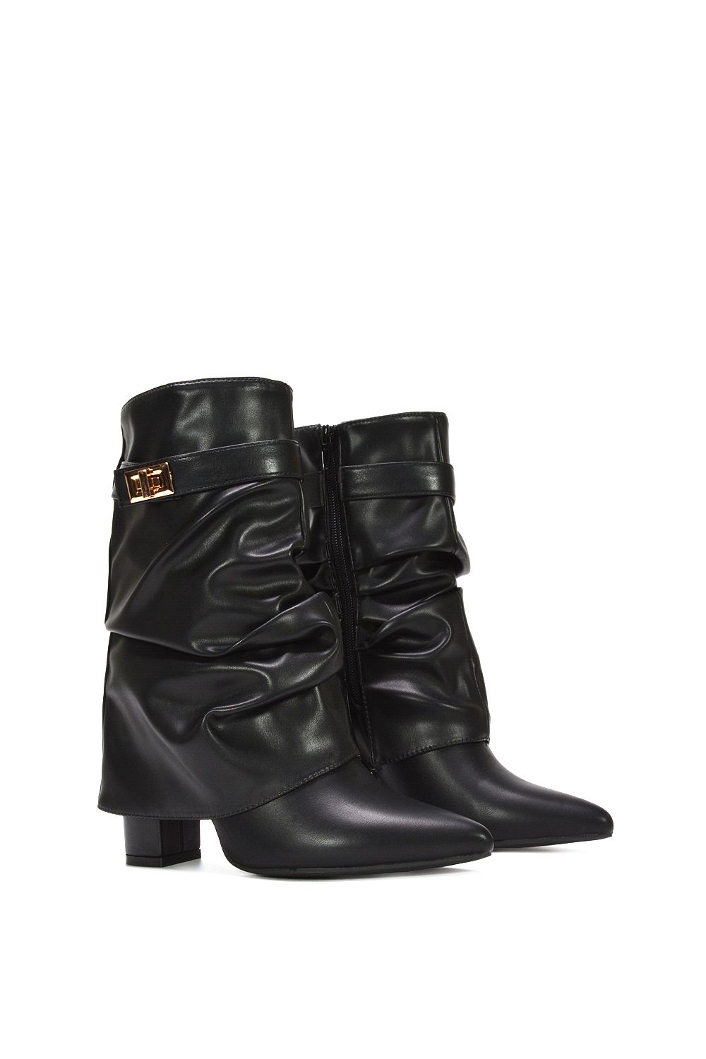 XY London 'Thalia' Pointed Ruched Block Heel Slouchy Booties image 3