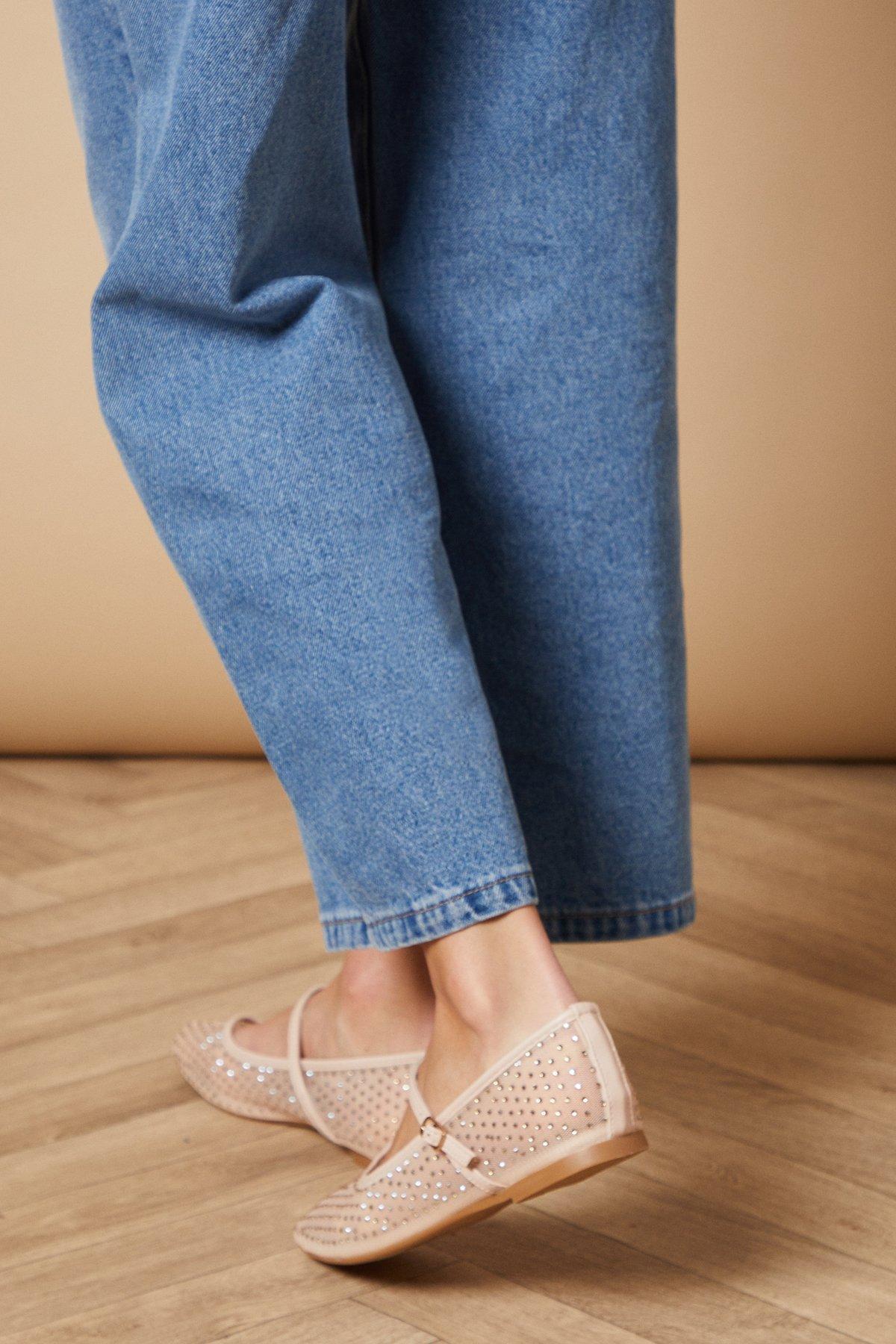 Oasis Amaris Faux Leather Mesh Diamante Mary Jane Ballerina Pumps Blush image 3