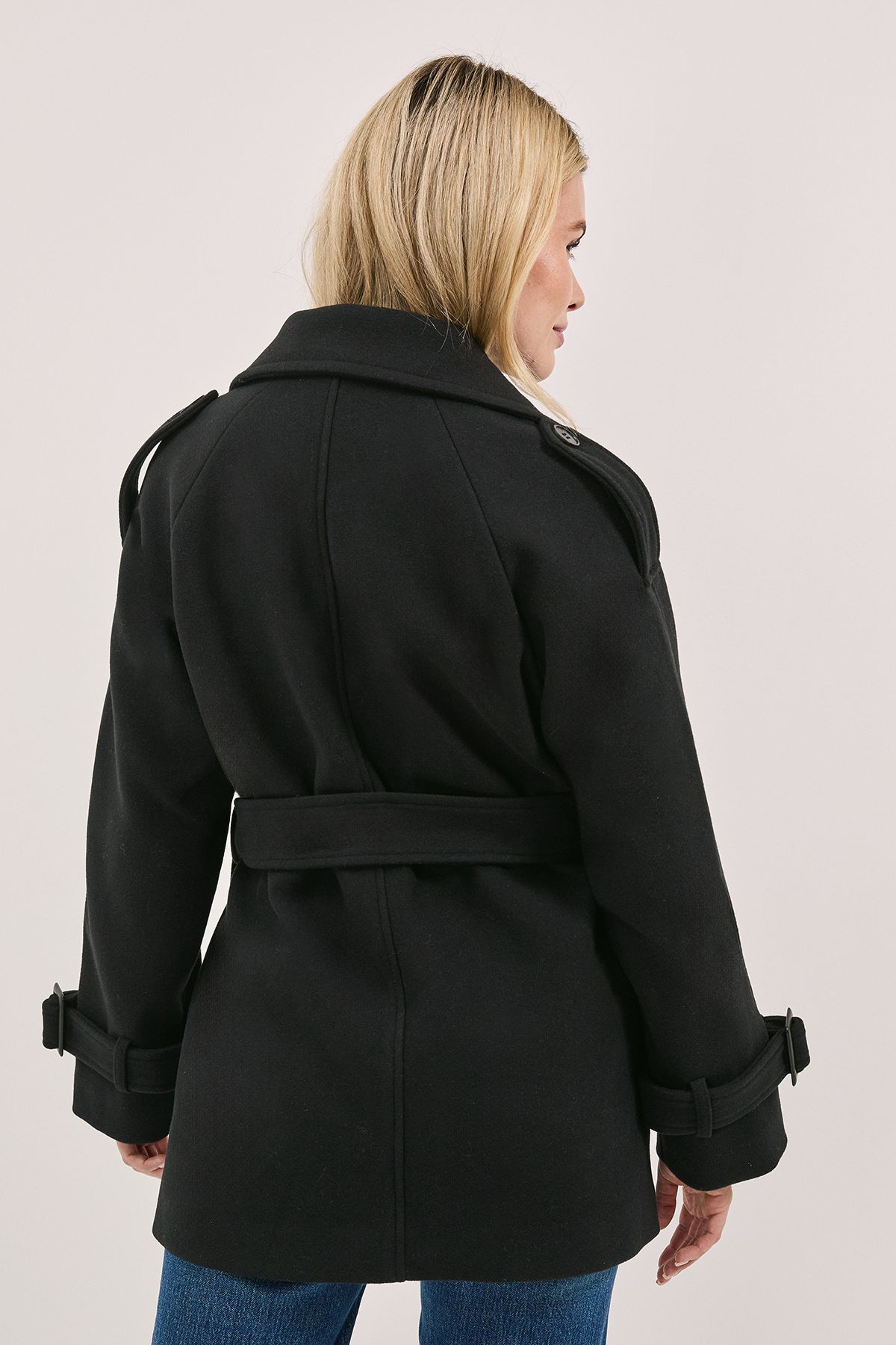 Dorothy Perkins Short Belted Coat Black image 3