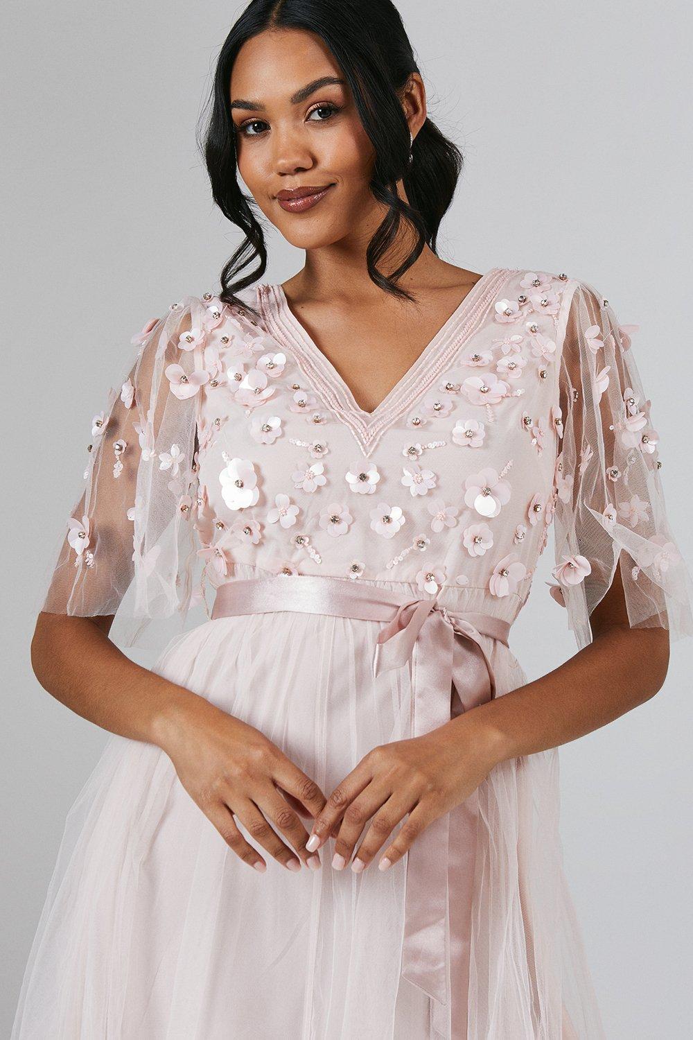 Coast Angel Sleeve Trailing Floral Embellished Bridesmaid Dress Blush image 4