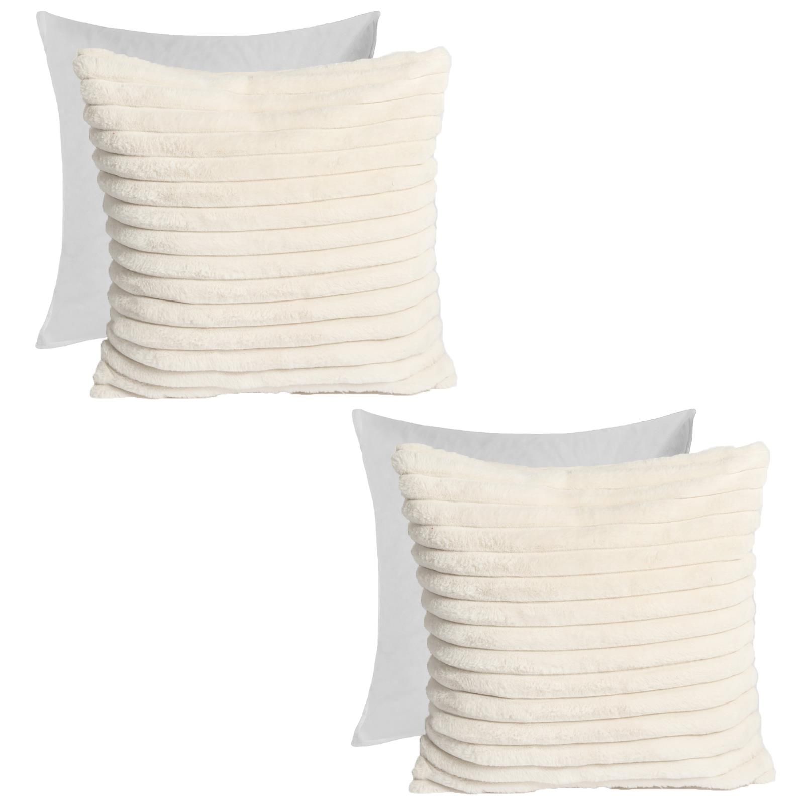OHS 2 x Faux Fur Thick Rib Filled Cushion Covers image 1