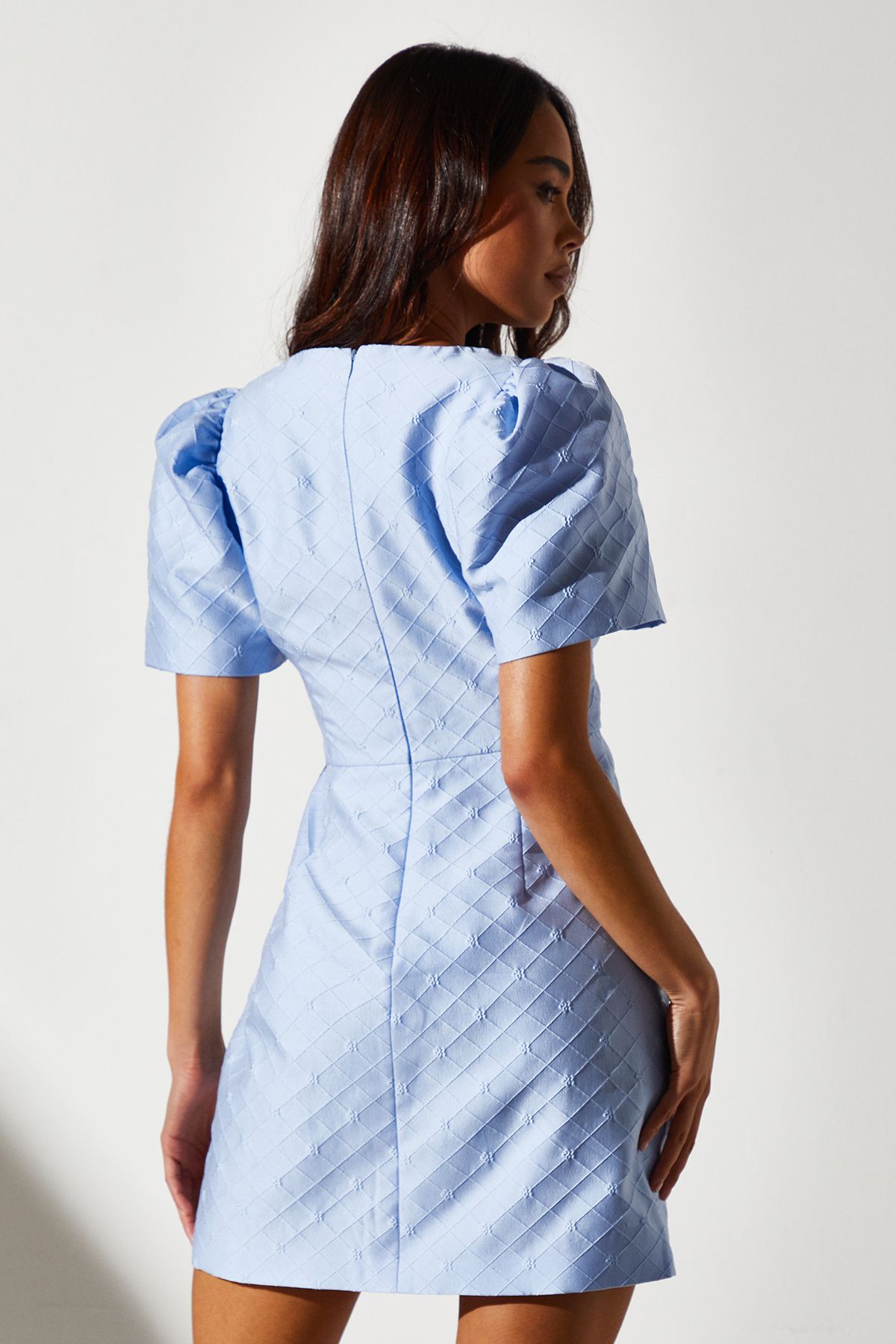 Coast Petite Jacquard Bow Mini Dress Blue image 3