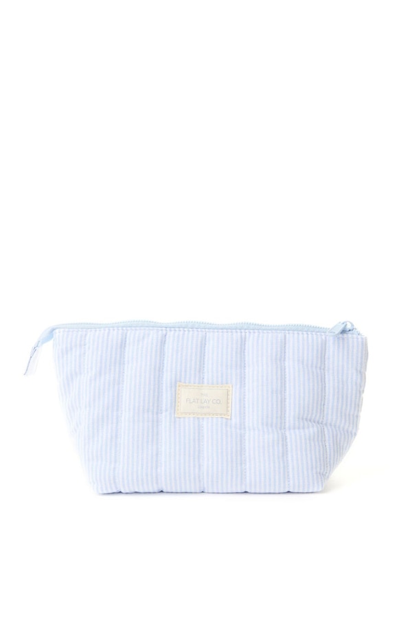 The Flat Lay Co Essential Makeup Pouch - Cozy Cotton Blue Stripes Multi
