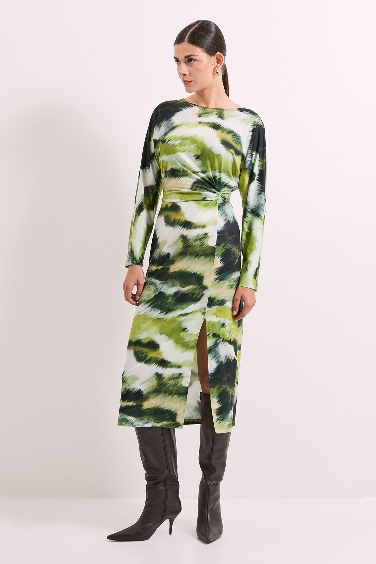 Principles Green Printed Batwing Jersey Midi Dress Green image 1