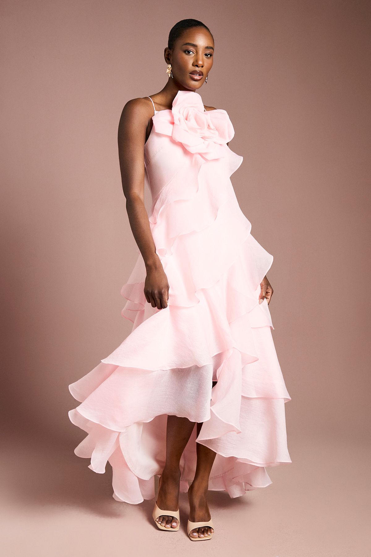 Coast 3D Organza Tiered Midaxi Dress Pink