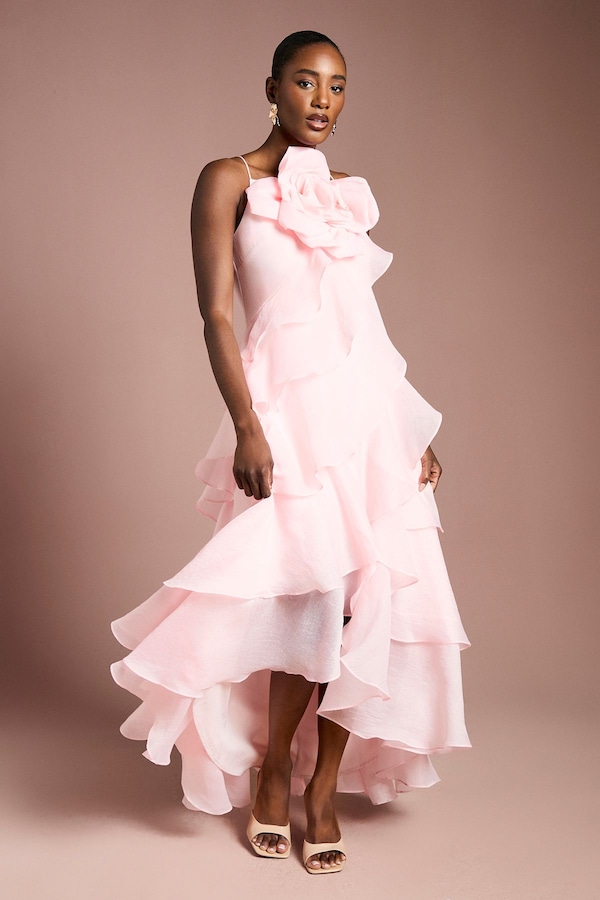 Coast 3D Organza Tiered Midaxi Dress Pink
