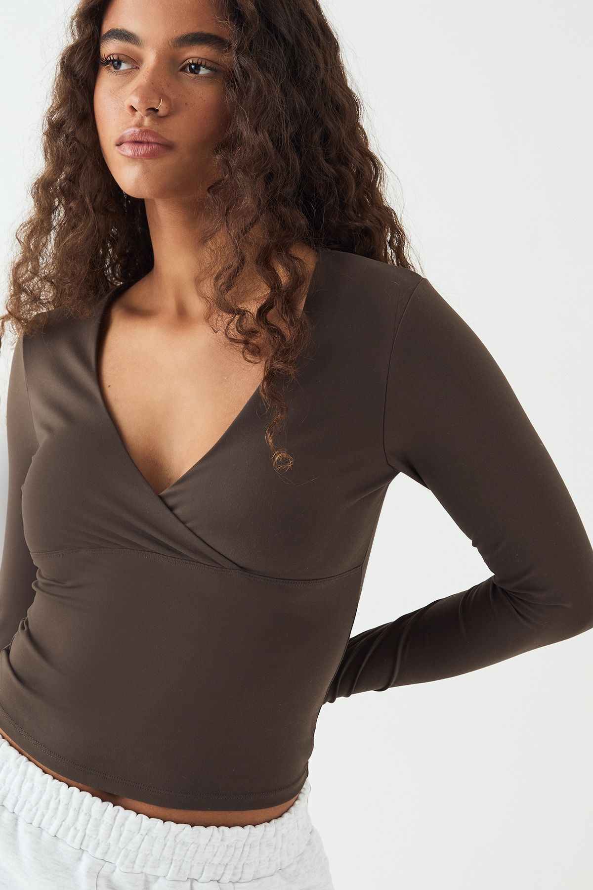 DSGN Studio DSGN Studio Ultra Sculpt Wrap Front Padded Long Sleeve Top Espresso image 4