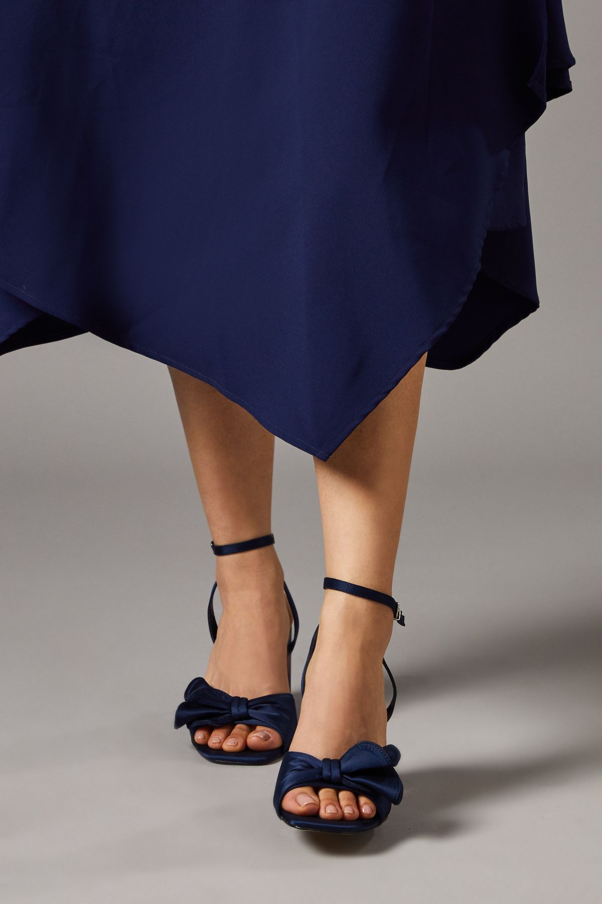 Coast Tina Satin Soft Ruffle High Block Heel Sandals Navy image 2
