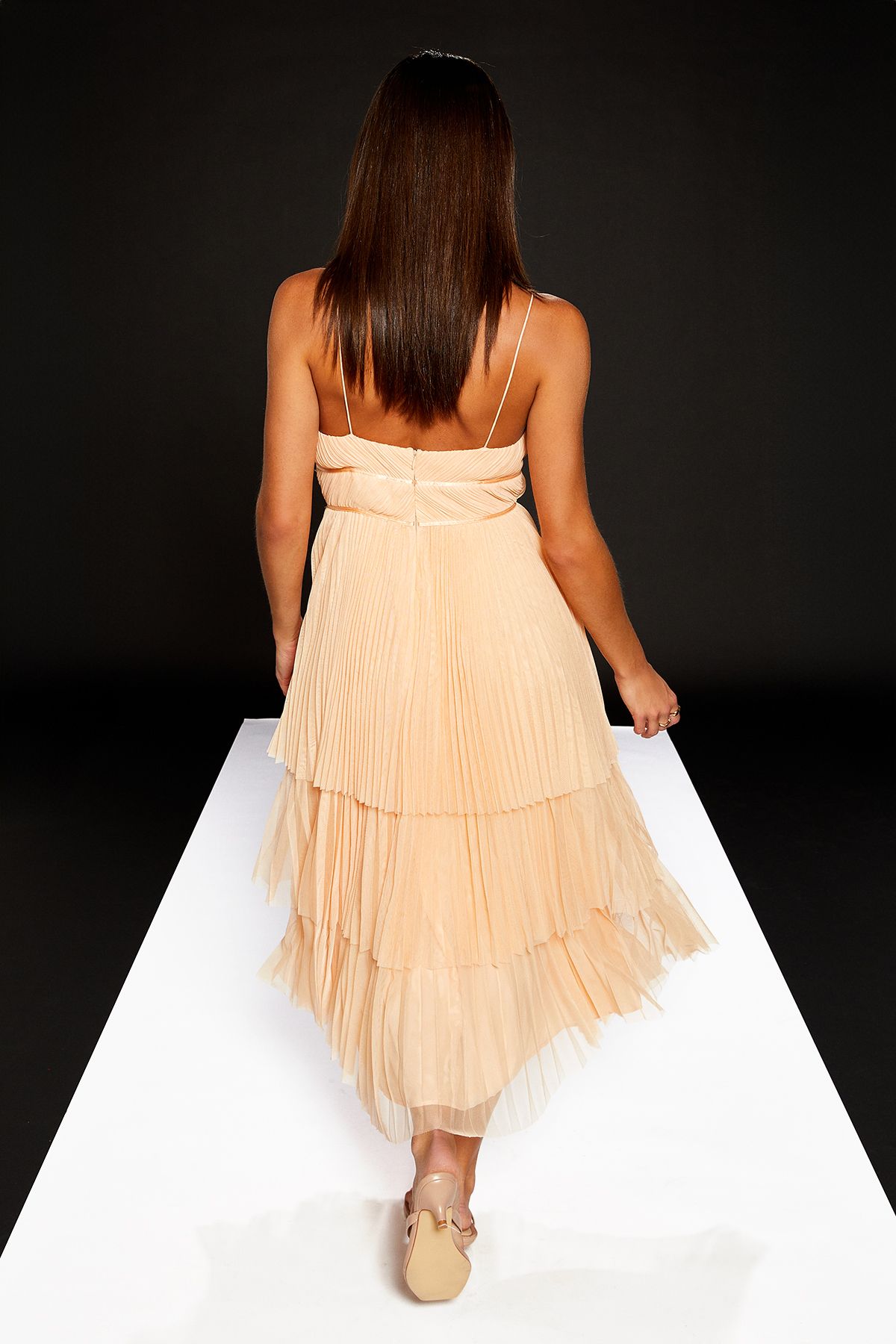 RUNWAY 1.8.1.8 Runway 1.8.1.8 Pleated Bodice Strappy Tiered Dress Peach image 3