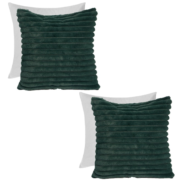 OHS 2 x Faux Fur Thick Rib Filled Cushion Covers