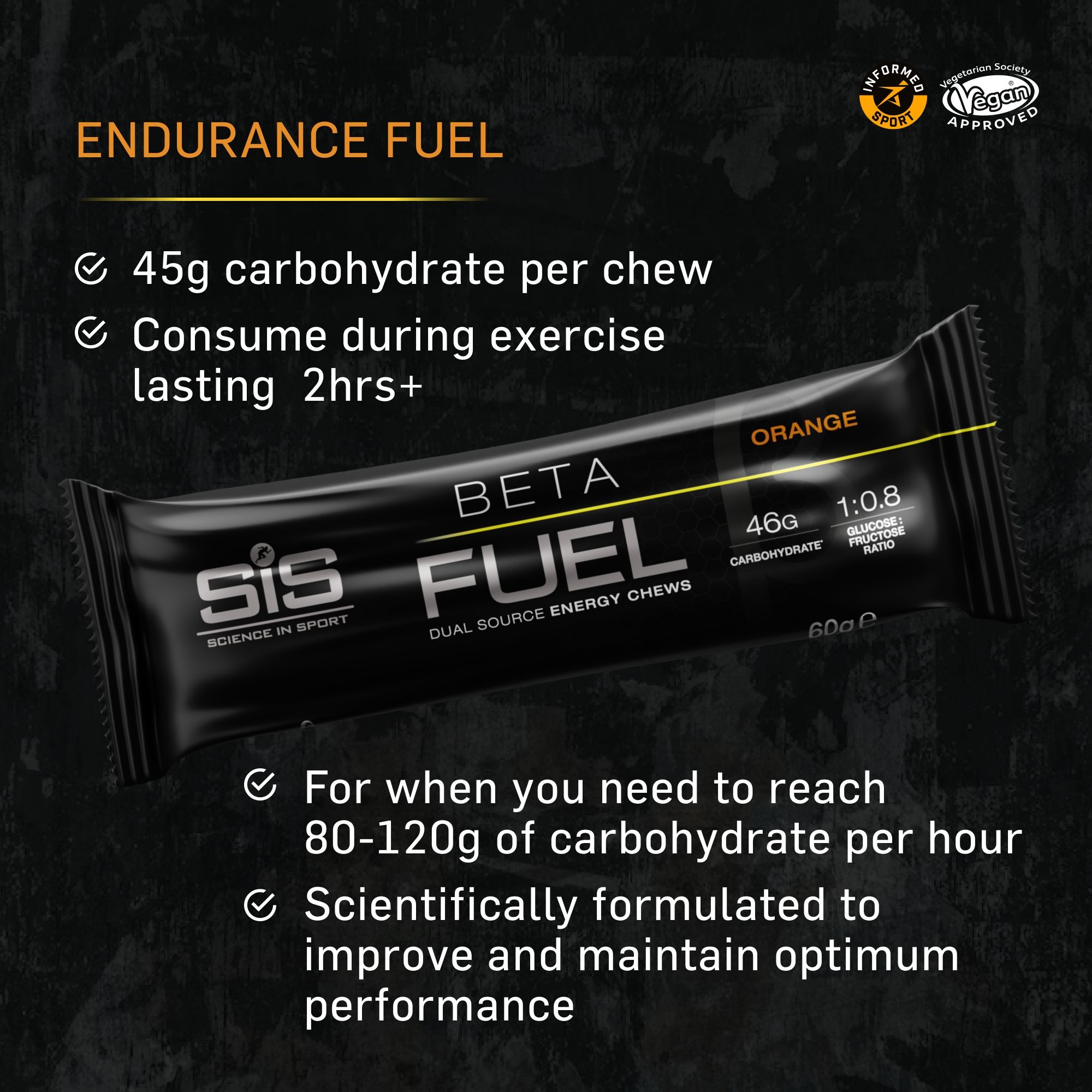 Science in Sport Beta Fuel Dual Source Energy Chews 60g - Orange - 6 Pack image 3